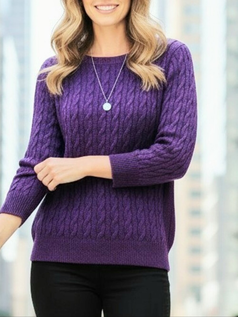 Ann Taylor Loft Cable Knit Sweater Pullover Women's Size M Purple Colorful
